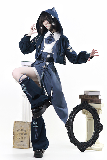 Subculture Cat Ear Hooded Jacket + Asymmetrical Dress + Leg Warmers + Ring