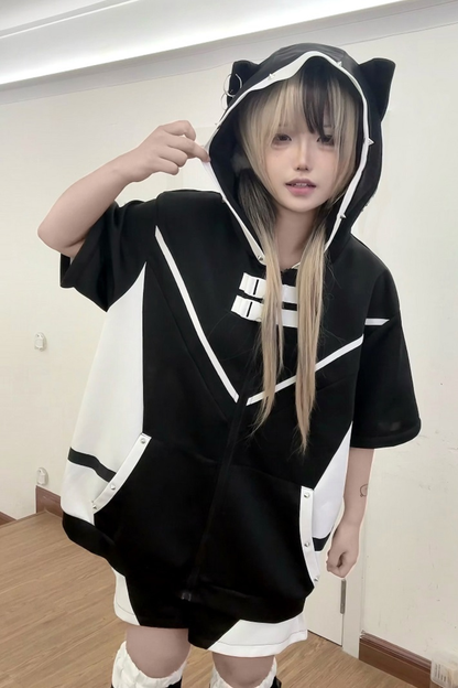 [angel Style] Subculture Aqua Hoodie Top + Shorts + Leg Covers