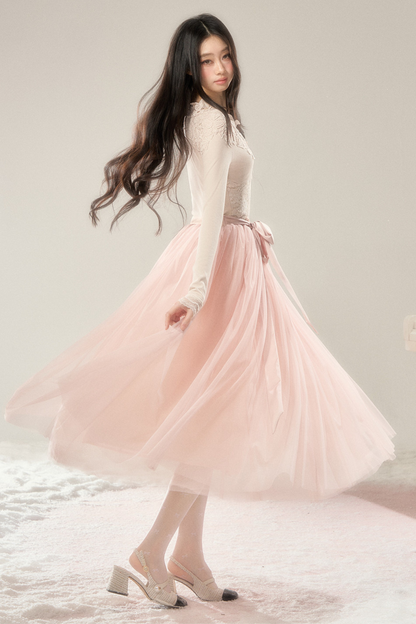 Noble French Lace Top + Flare Tulle Skirt