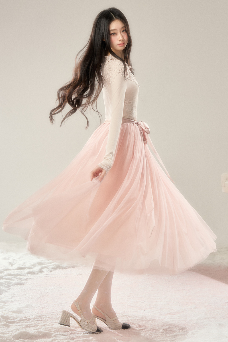 Noble French Lace Top + Flare Tulle Skirt