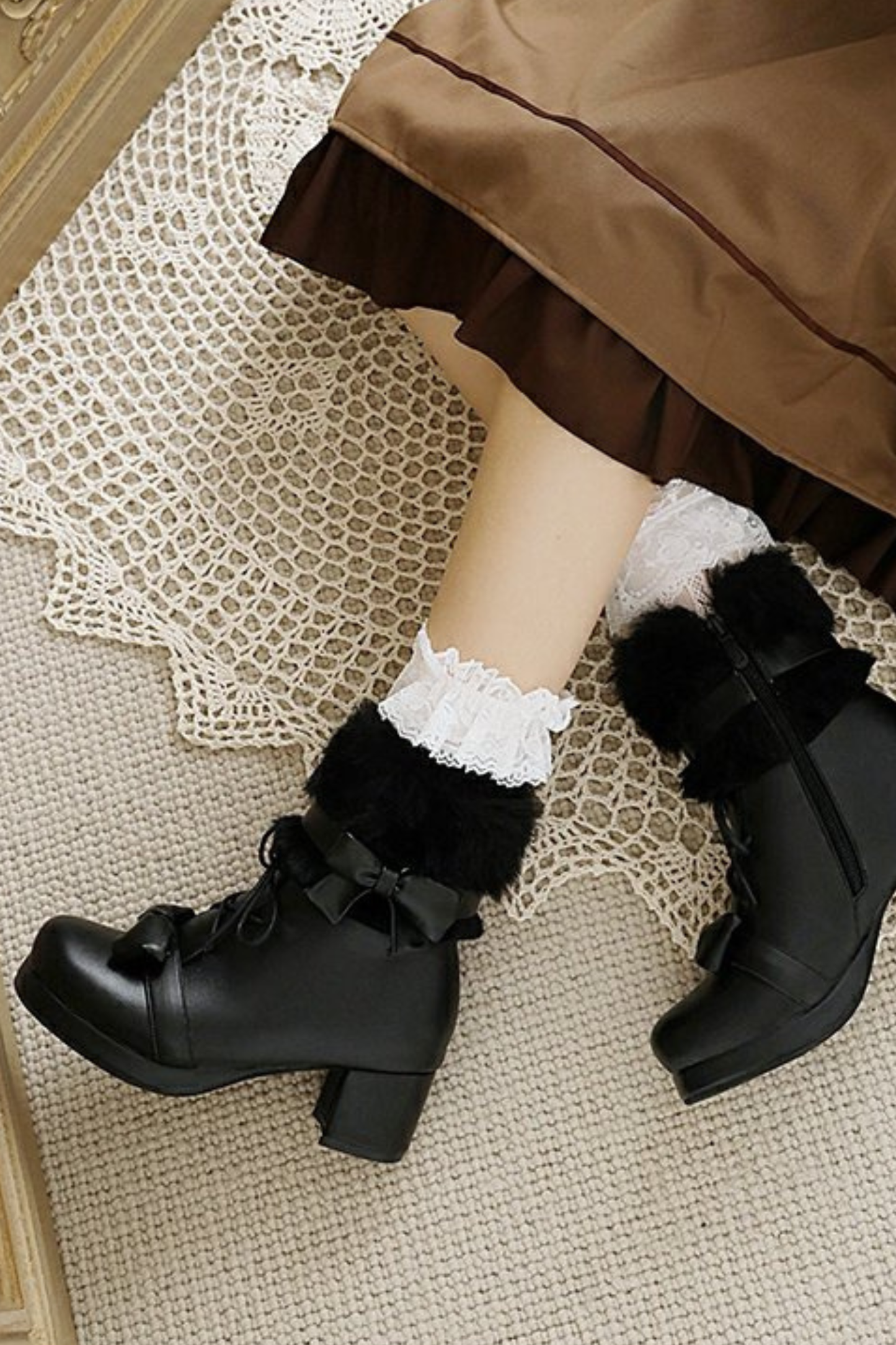 Ribbon Fur Lolita Boot
