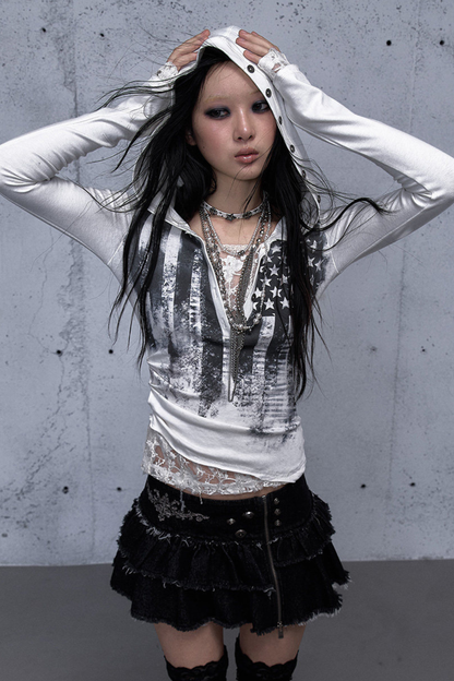 Lace Patchwork Tight Hooded Hoodie