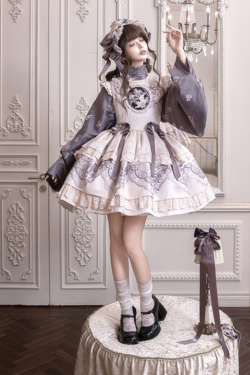 Chinese-style Stand Collar Jacket + Suspender Dress + Hairband