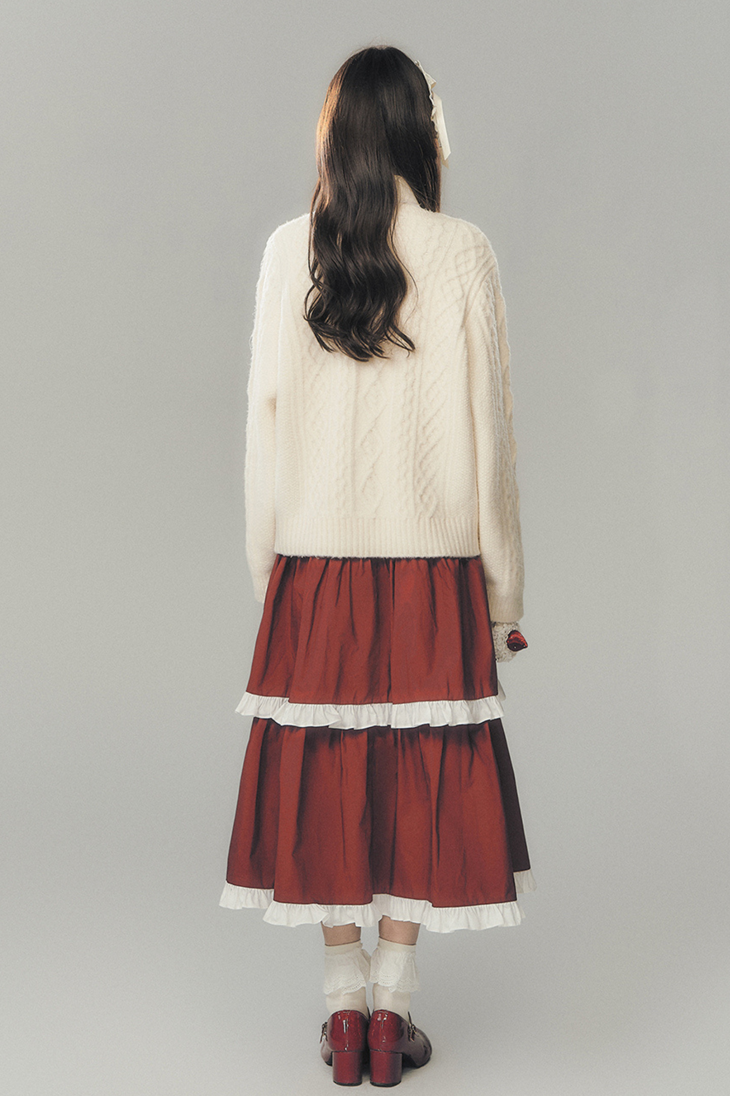 Strawberry Cream Cardigan + Skirt + High Neck Top + Hairpin