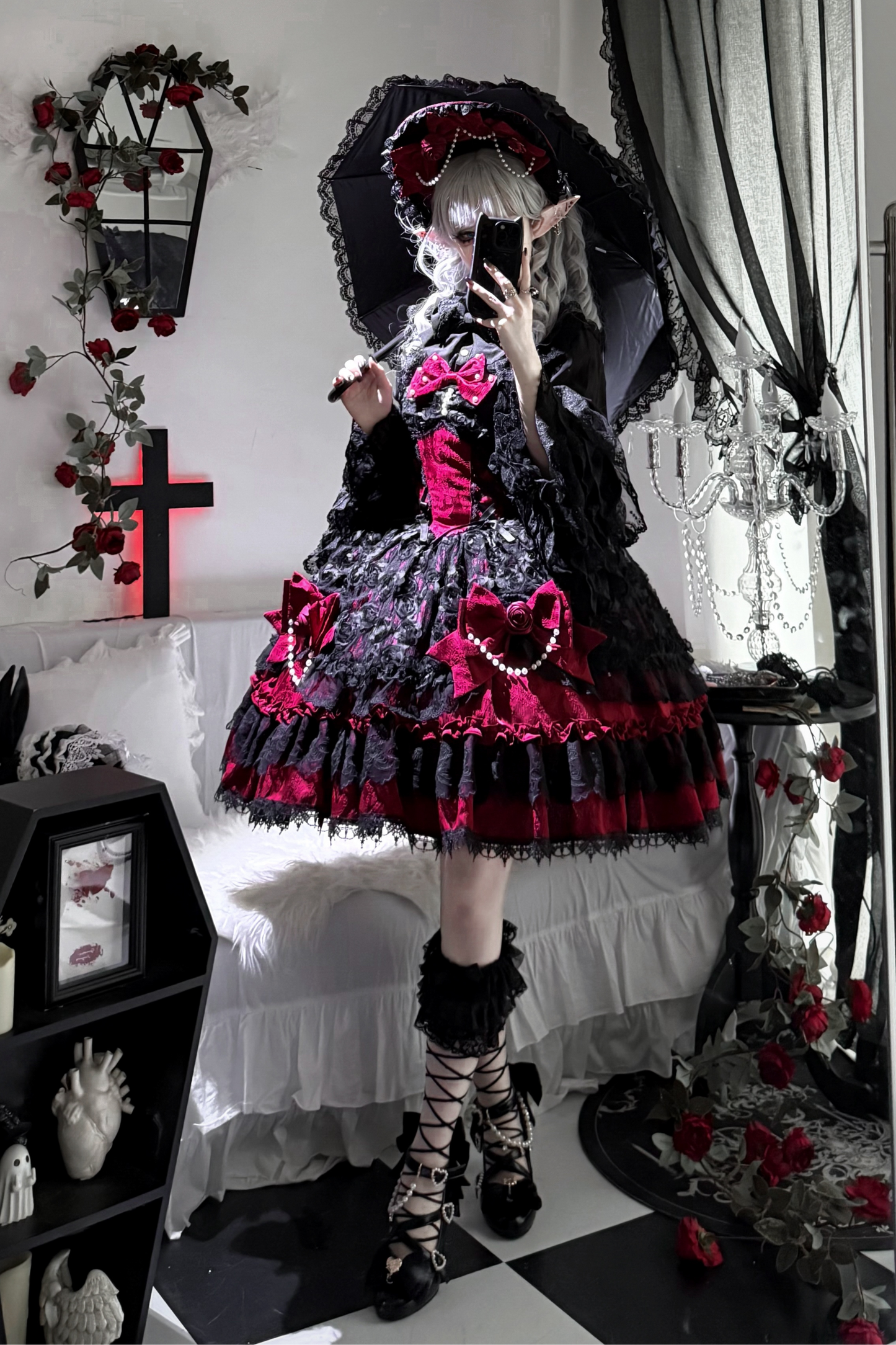 Rose Ruffle Princess Jumper Skirt + Bag Ribbon + Bonnet