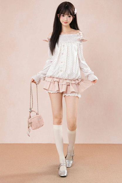Polka Dot Balloon Sleeve Top + Tiered Skirt