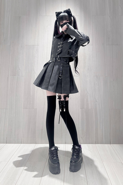 Gothic Matte Leather Dark Girl Top + Skirt