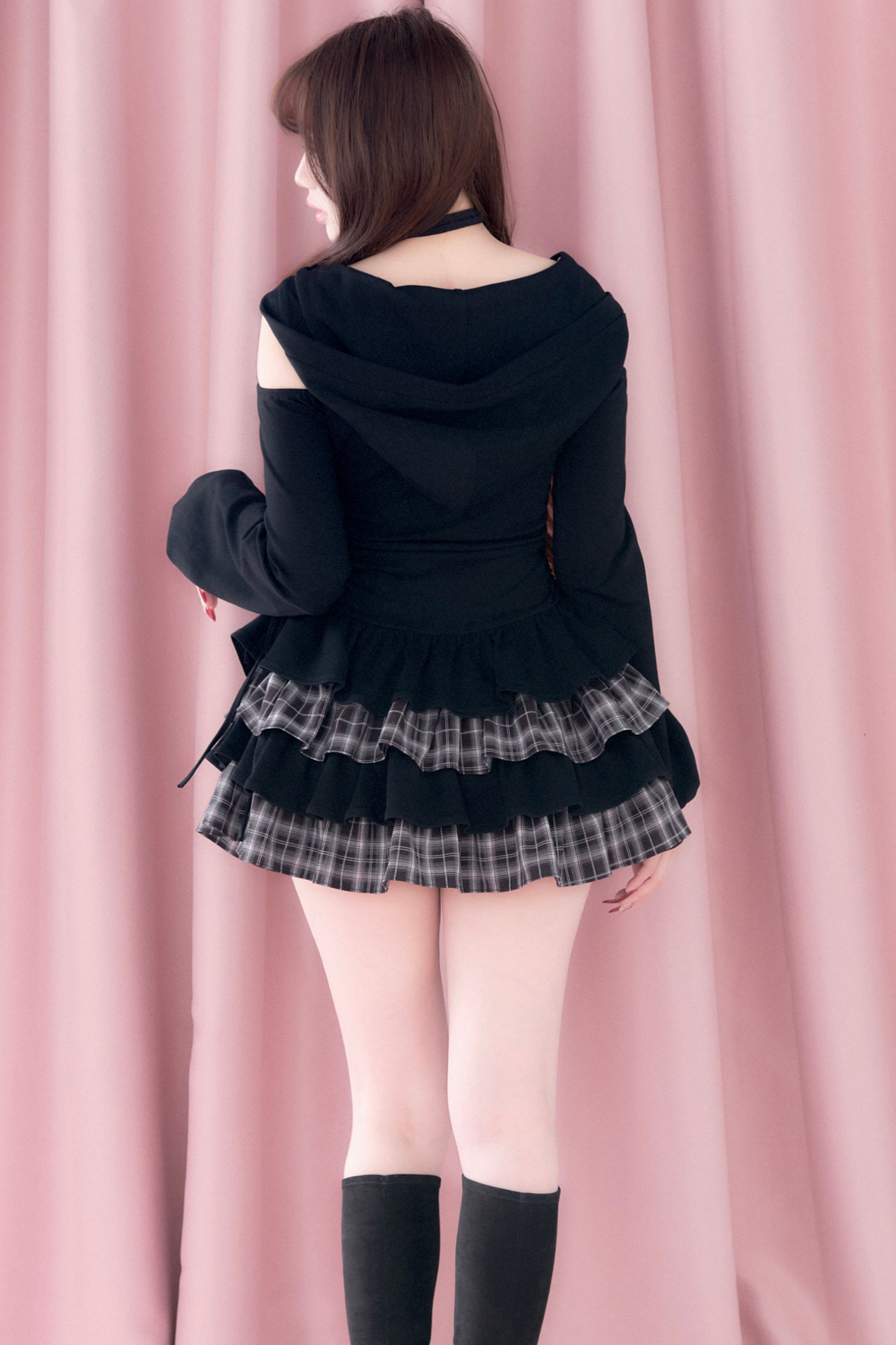 Plaid Ruffle Off-shoulder Dress