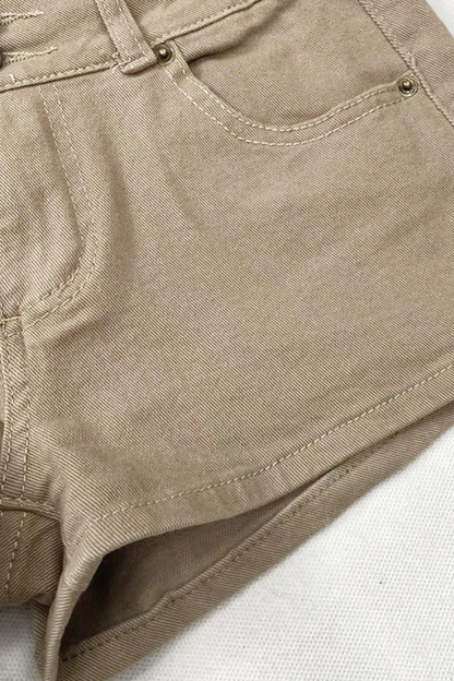 Khaki Ruffle Strapless Dress + Shorts