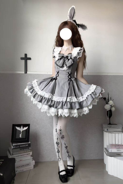 Sweet Lolita Stripe Jumper Skirt + Rabbit Hat