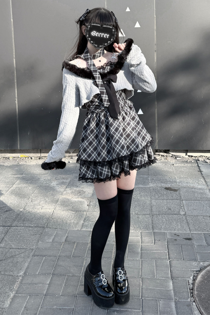 Jirai Suspender Skirt + Short Cardigan