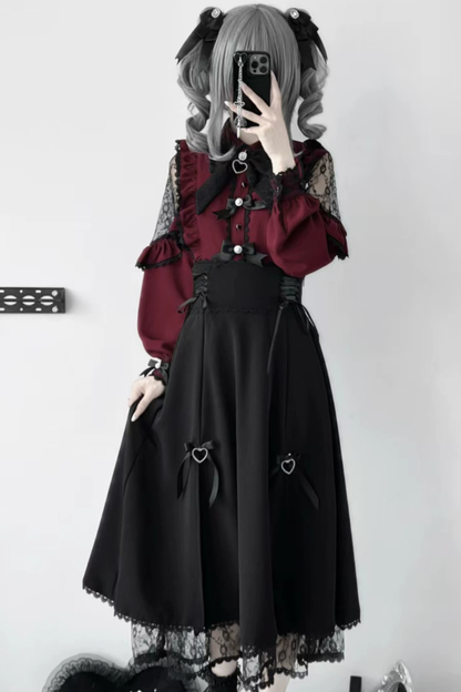 French Lace Trim Shirt + Long Skirt