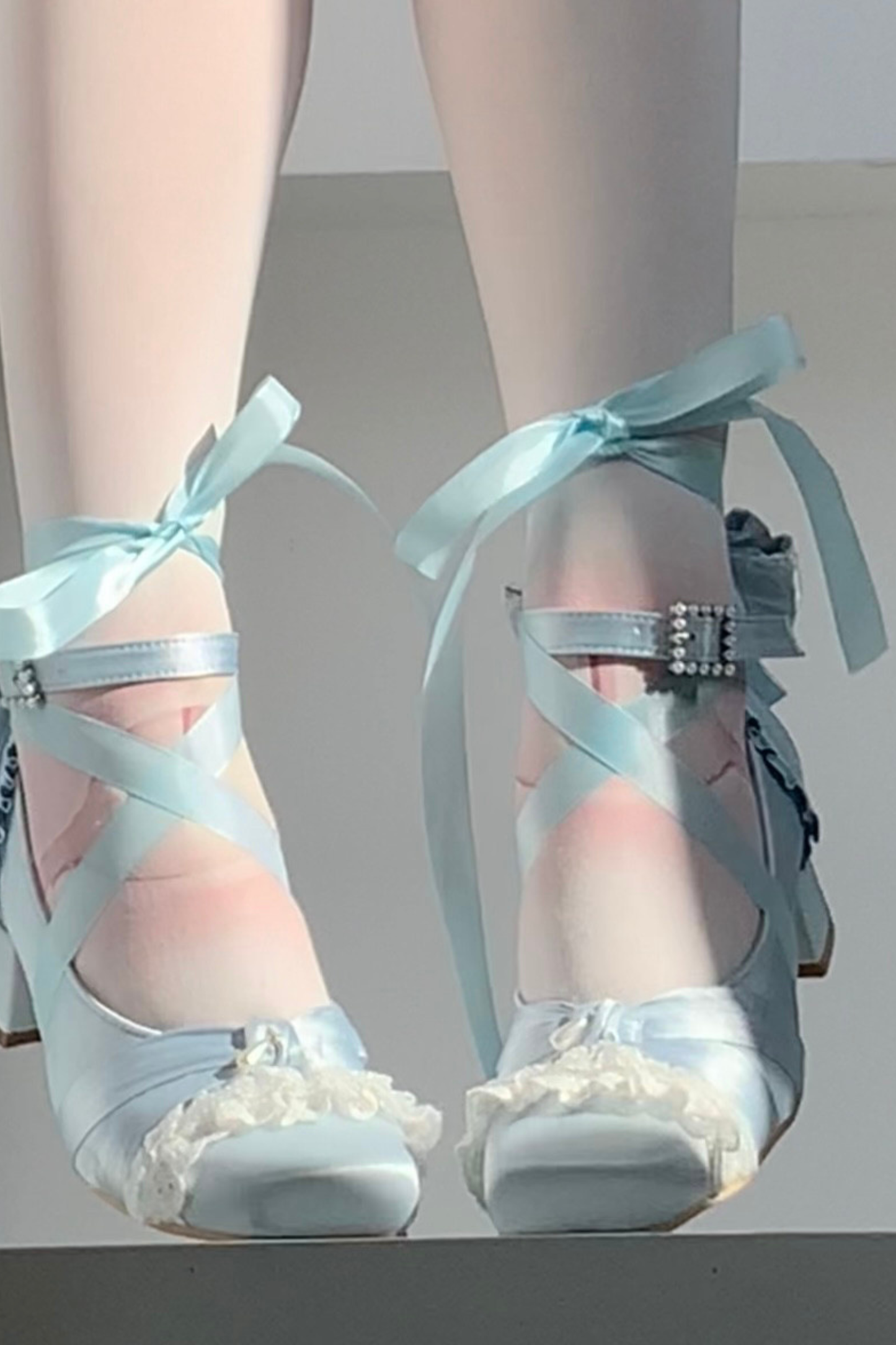 Lace-up Square Toe Ballet Heels