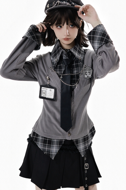 College Roll Up Shirt + Skirt + Tie