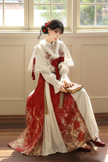 Retro Chinese-style Shawl + Tops + Skirt