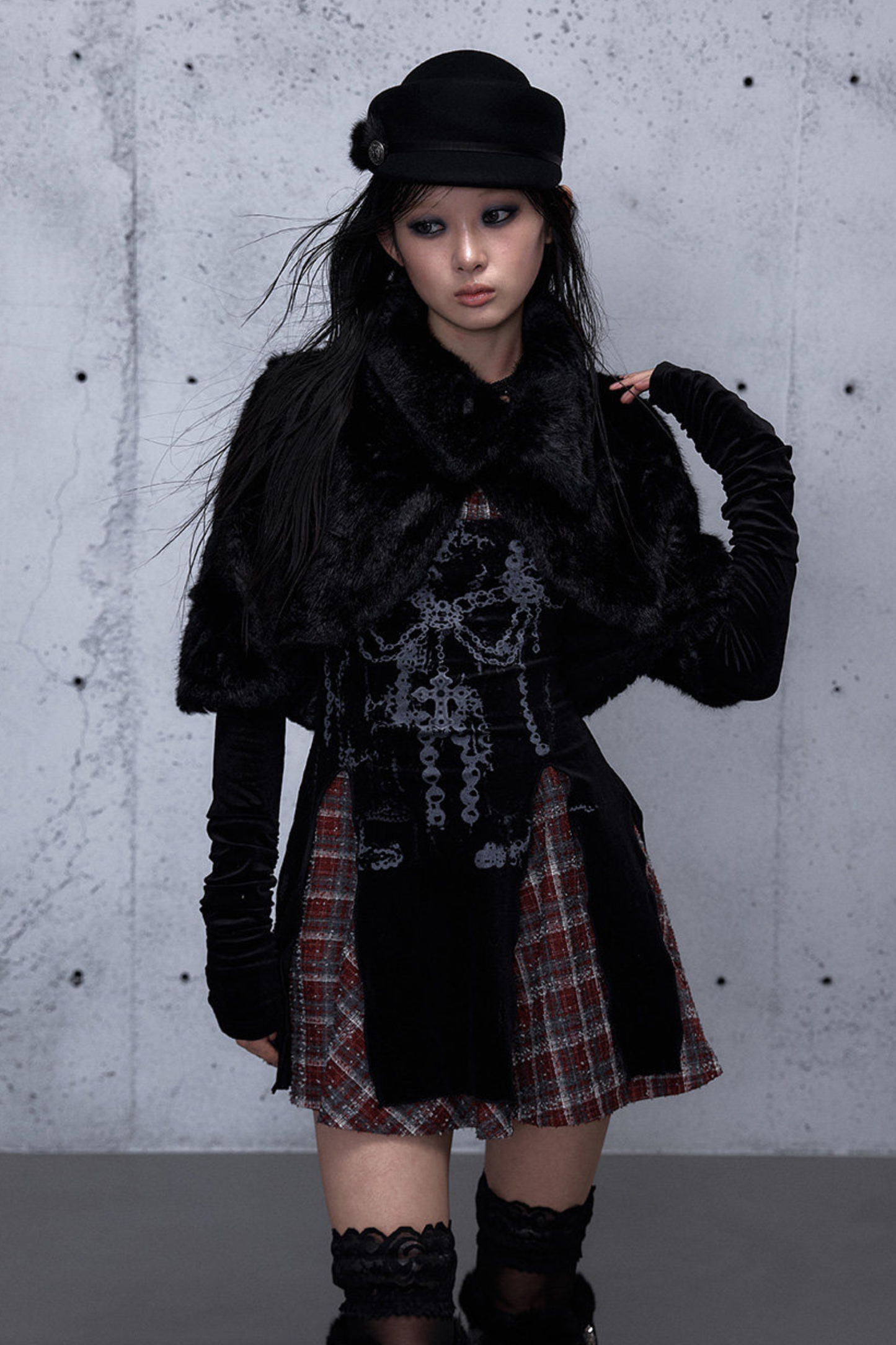Baroque Velvet Plaid Dress