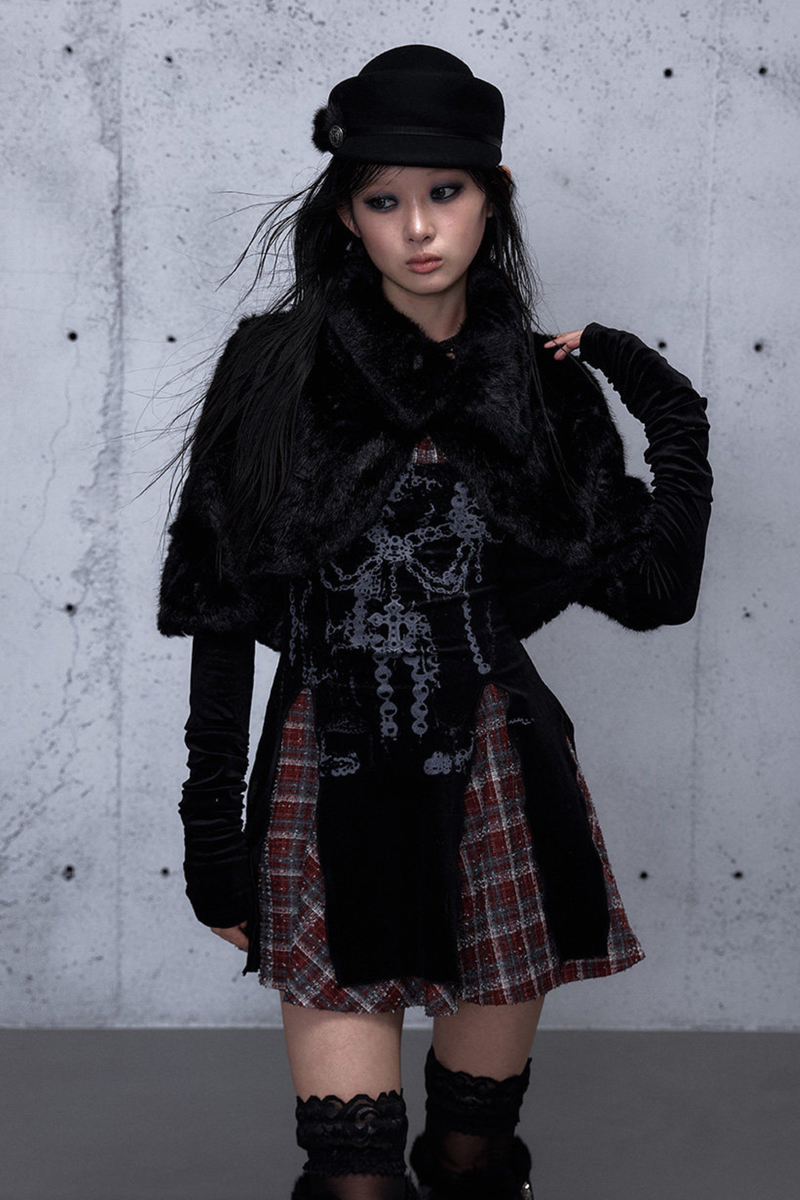 Baroque Velvet Plaid Dress