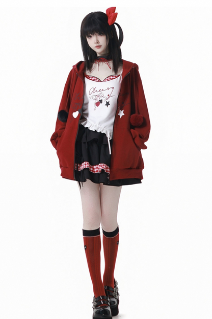 Cherry Wind Hoodie + Camisole + Skirt