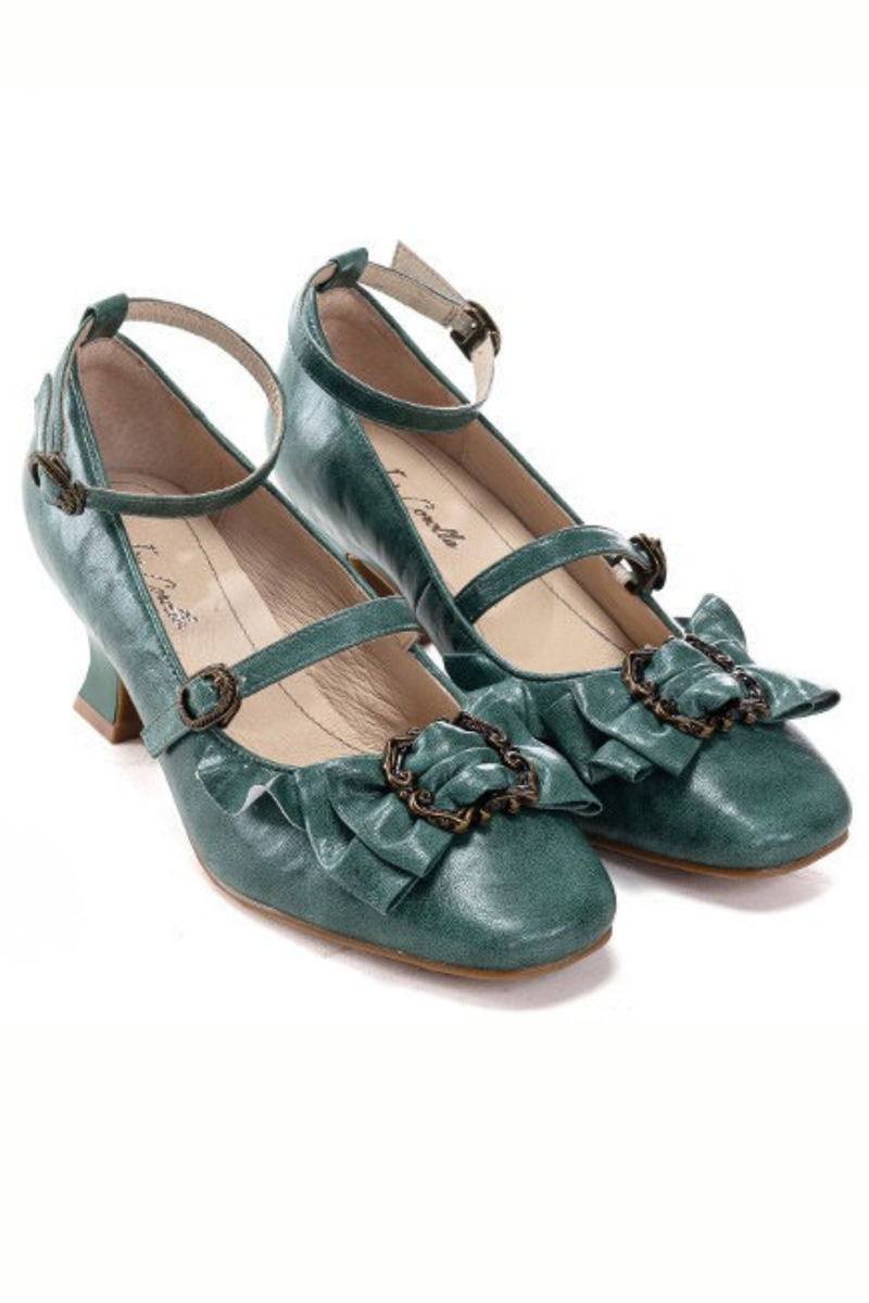 Leather Ribbon Ruffle Lolita Heels