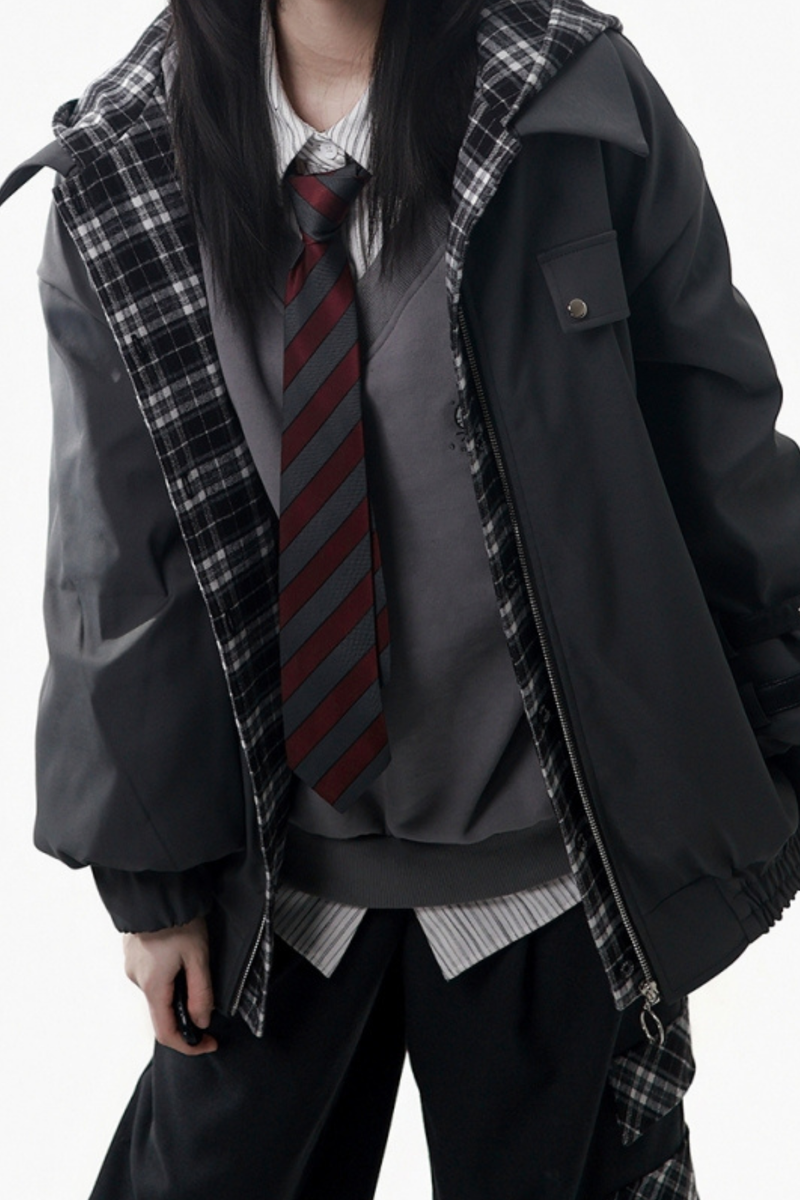 Big Fur Collar Jacket + Top + Skirt + Pants + Plaid Hooded Jacket