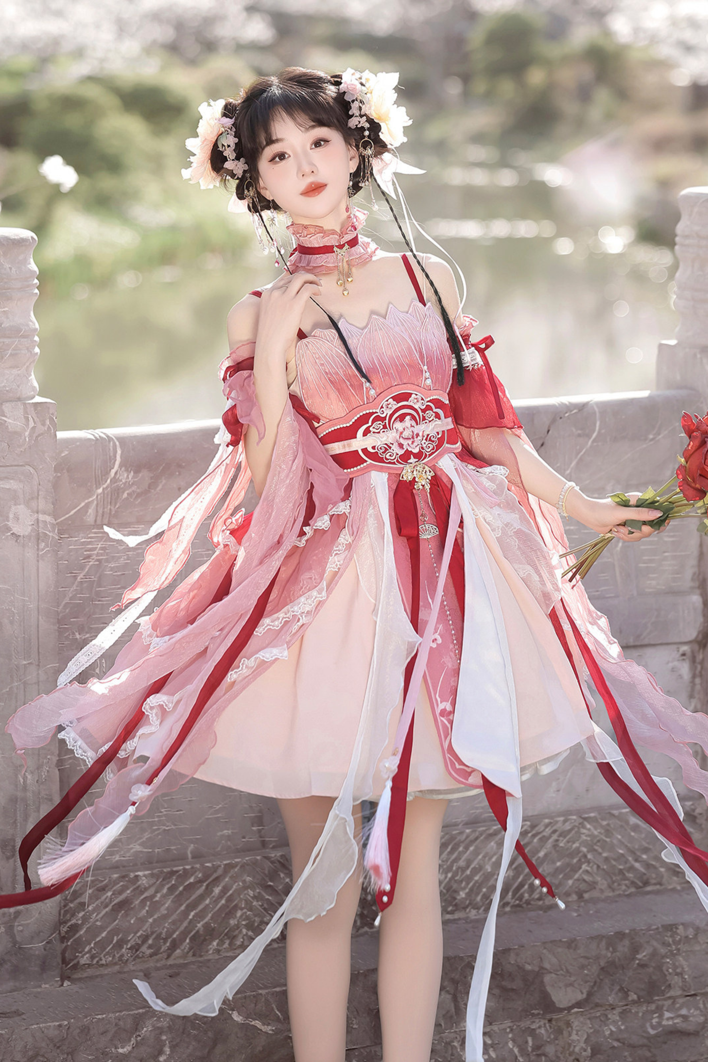 Chinese-style Feather Dress + Feather Sleeves + Waist Belt