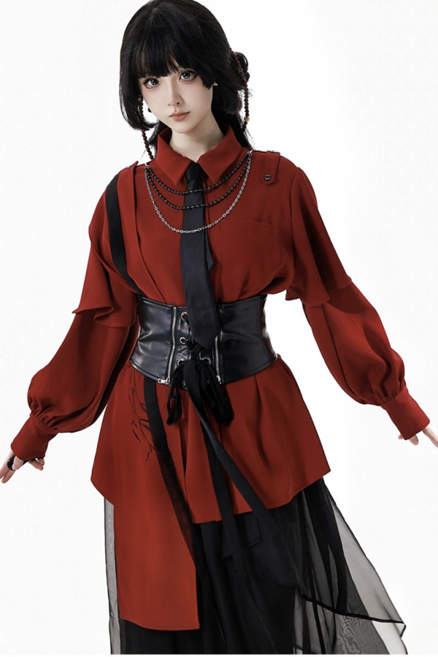 Chinese-style Top + Chiffon Pants + Corset