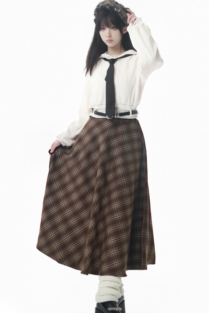 Maple Trench Coat + Hooded Top + Checkered Skirt + Shirt Dress