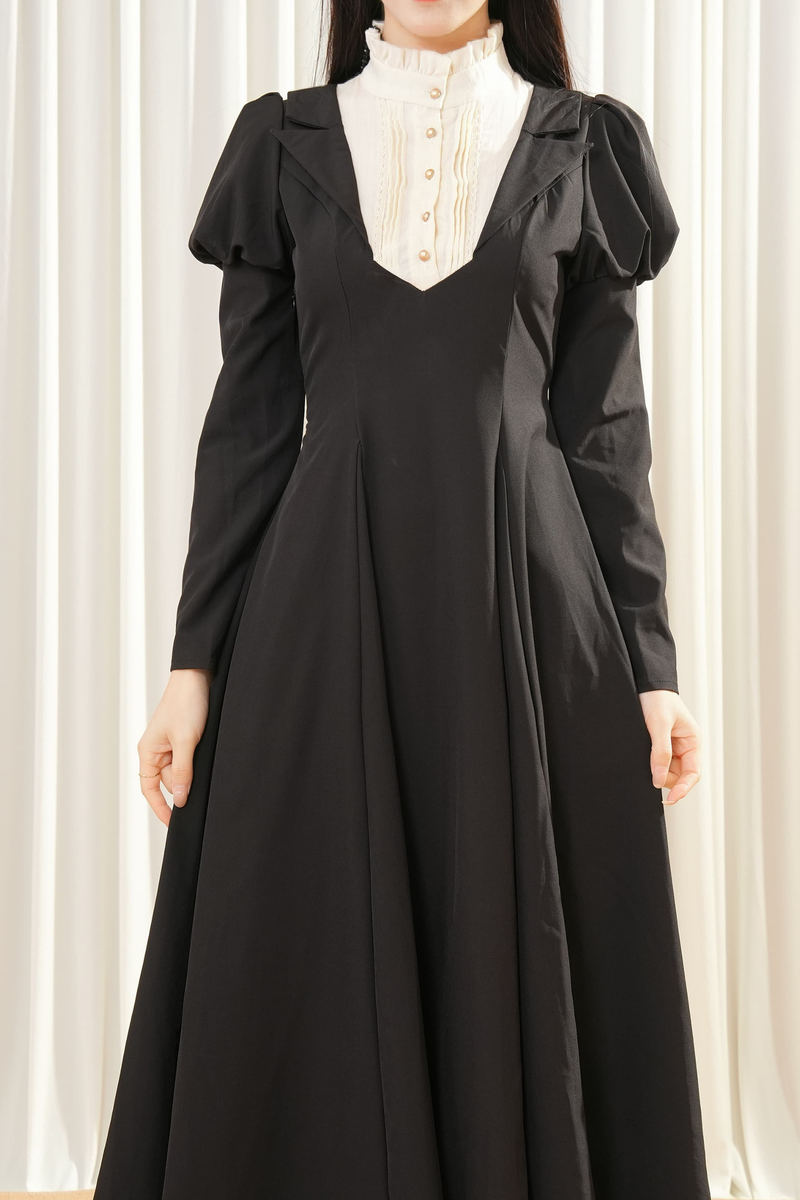 Dark Maid Puff Sleeve Long Dress