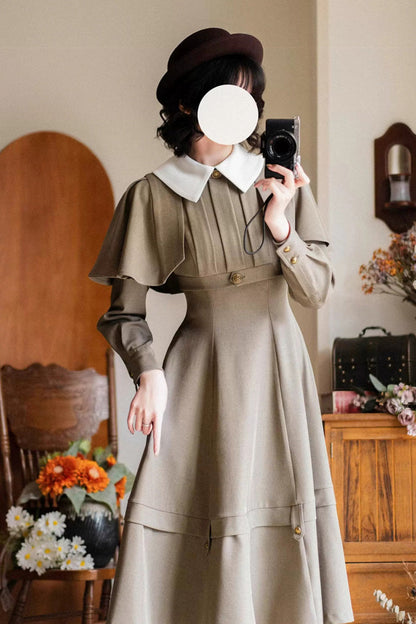 Khaki [forest Antique Trunk] Lapel Collar Long Sleeves Classic Lolita Dress