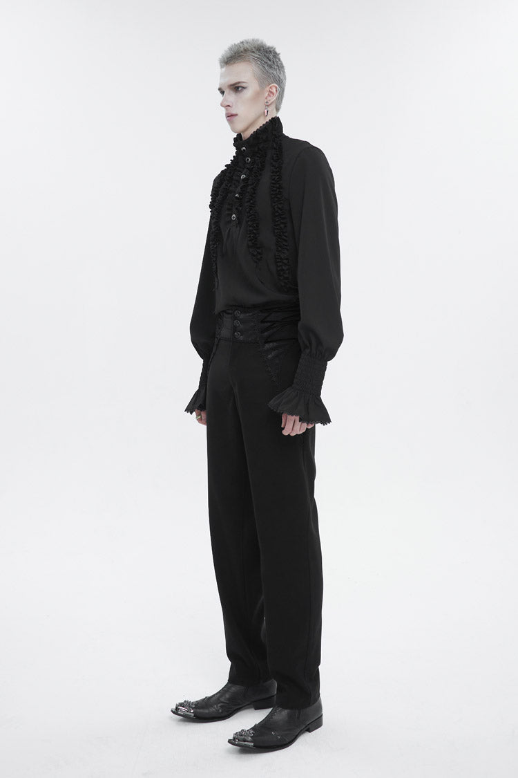 Black Irregular Stand Collar Puff Sleeved Ruffled Gothic Shirt
