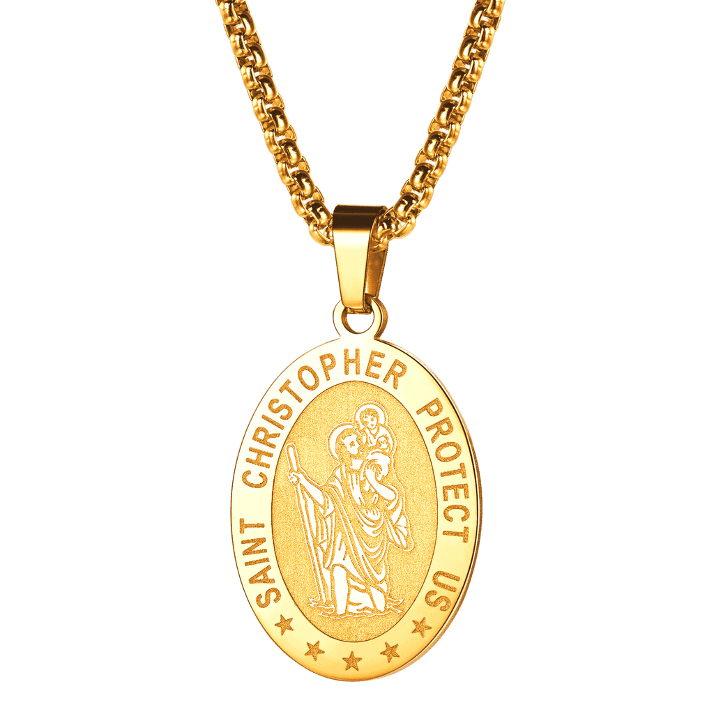 Oval Christian Saint Christopher Protection Medal Necklace for