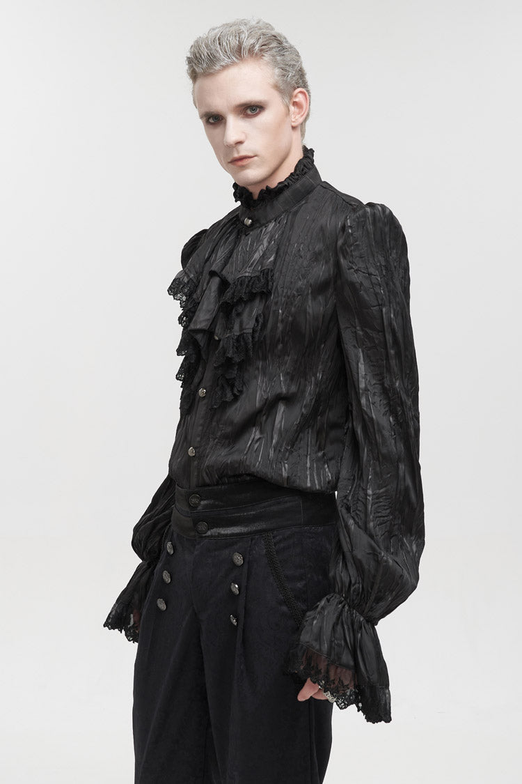Black Stand Collar Striped Collar Lace Gothic Shirt