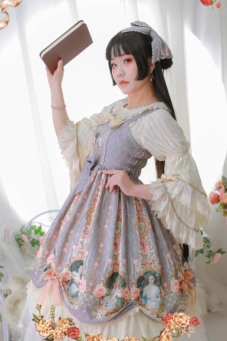 [portrait of a Little Lady] Print Ruffle Bowknot Lace Classic Lolita Jsk Dress 3 Colors