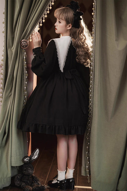 Black Long Sleeves Ruffle Bowknot Classic Gothic Nun Lolita Dress