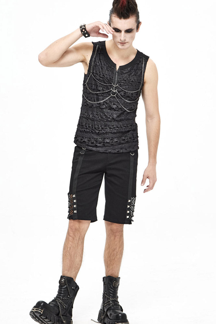 Black Broken Holes Thick Stripes Chest Chain Knit Punk Vest