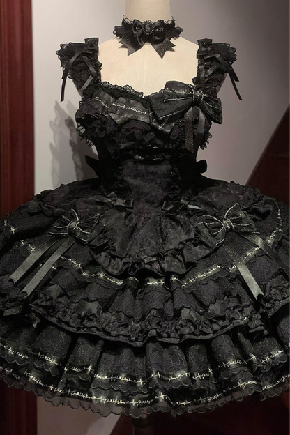 Tricolor Dark Gothic Ribbon Dress + Accessories