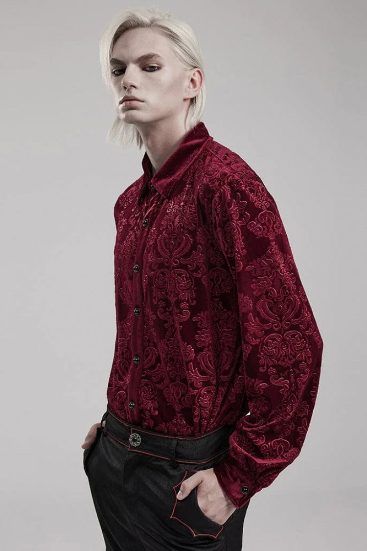Long Sleeves Embossed Velvet Print Gothic Blouse 2 Colors