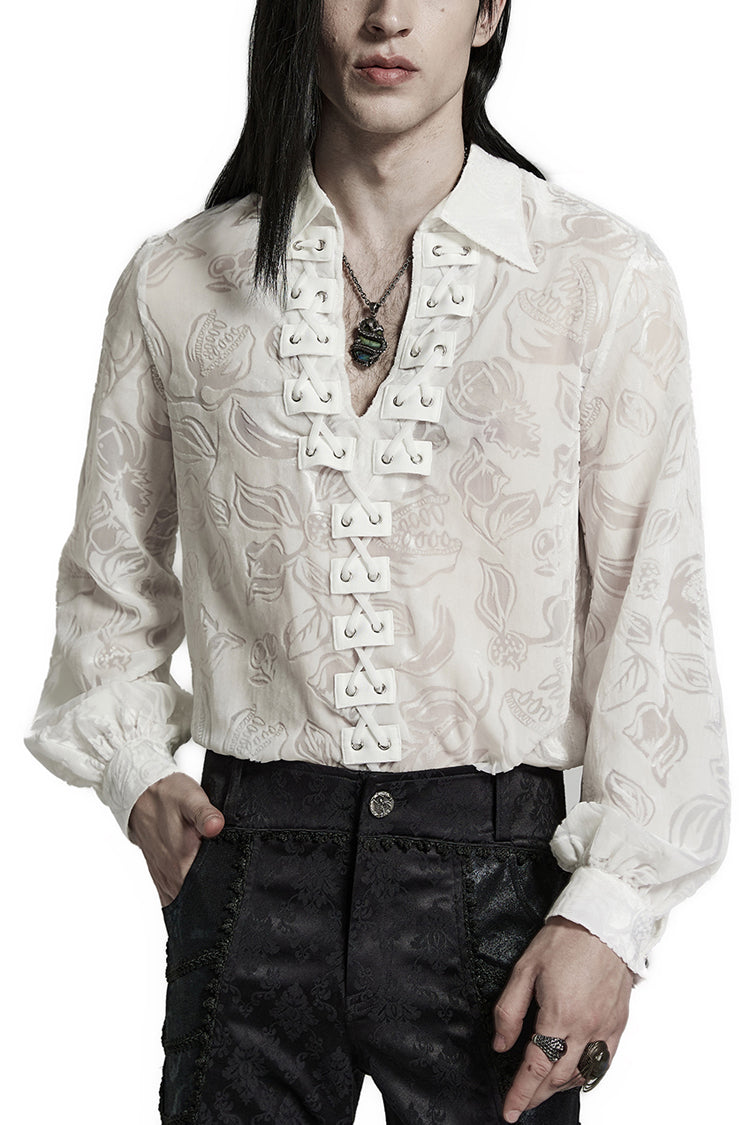 Piranha Print Lapel Collar Long Sleeves Gothic Blouse 2 Colors