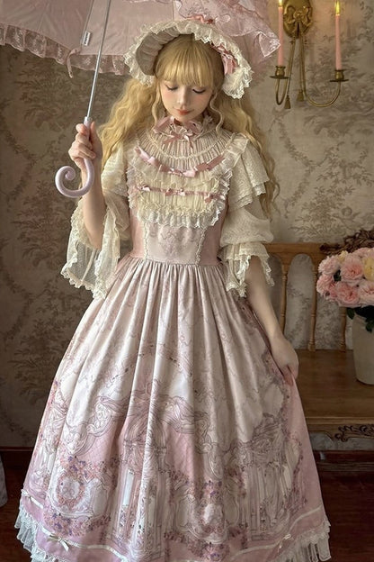 [pre-order Deadline: April 26] Rococo Lace Pink Classic Lolita Dress + Apron + Bonnet