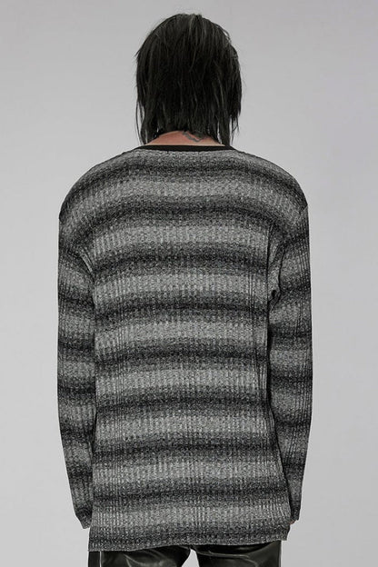 Round Collar Long Sleeves Striped Print Steampunk Sweater 2 Colors