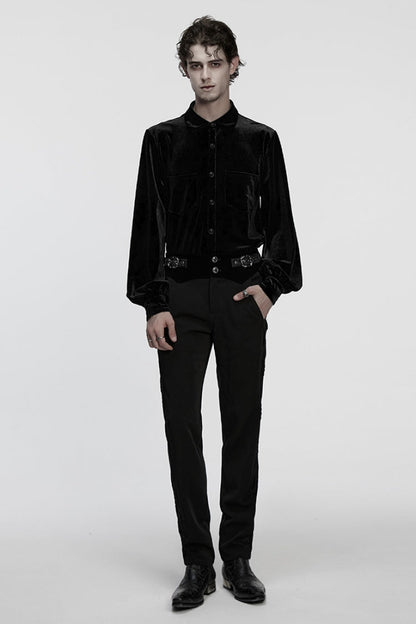 Black Lapel Collar Long Puff Sleeves Gothic Blouse