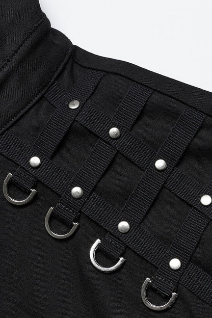Black Lapel Collar Long Sleeves Rings Punk Blouse