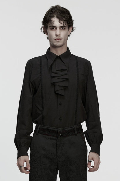 Black Lapel Collar Long Puff Sleeves Gothic Blouse With Detachable Necktie White