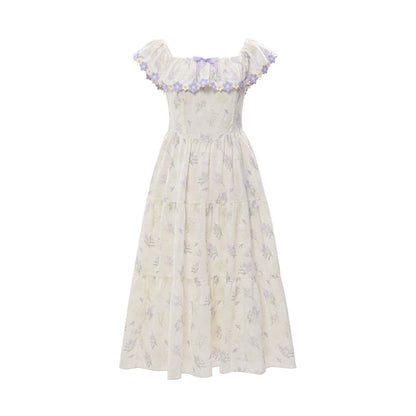 French Flower Off-the-shoulder Dress + Cardigan