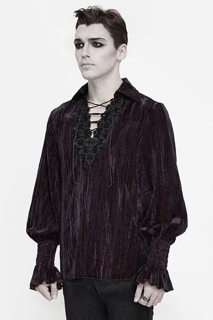 Black and Red Velvet Lantern Sleeves Loose Gothic Blouse
