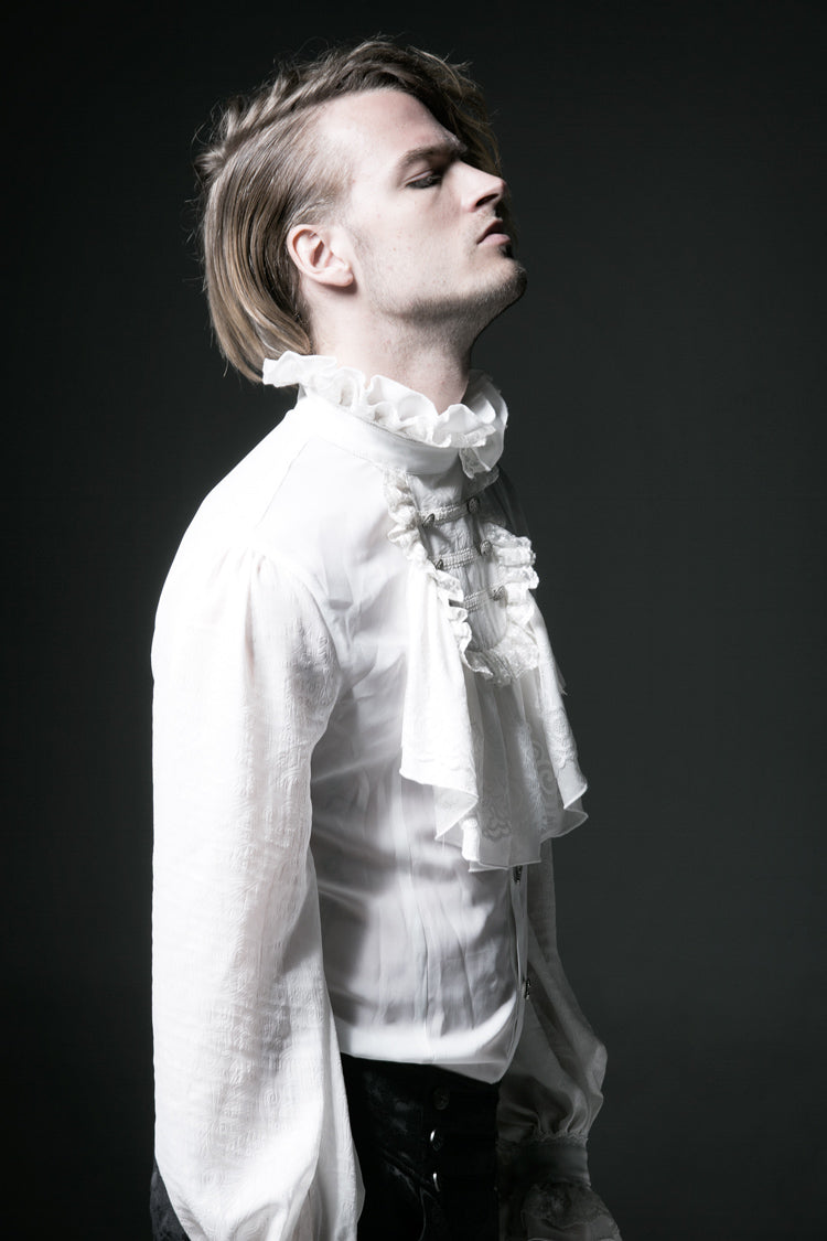 White Stand Collar Retro Button Long Lantern Sleeves Gothic Blouse