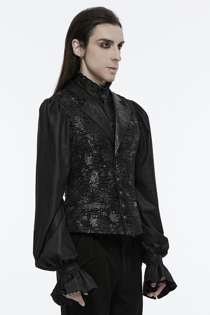 Black V Collar Sleeveless Print Skull Buckle Gothic Vest