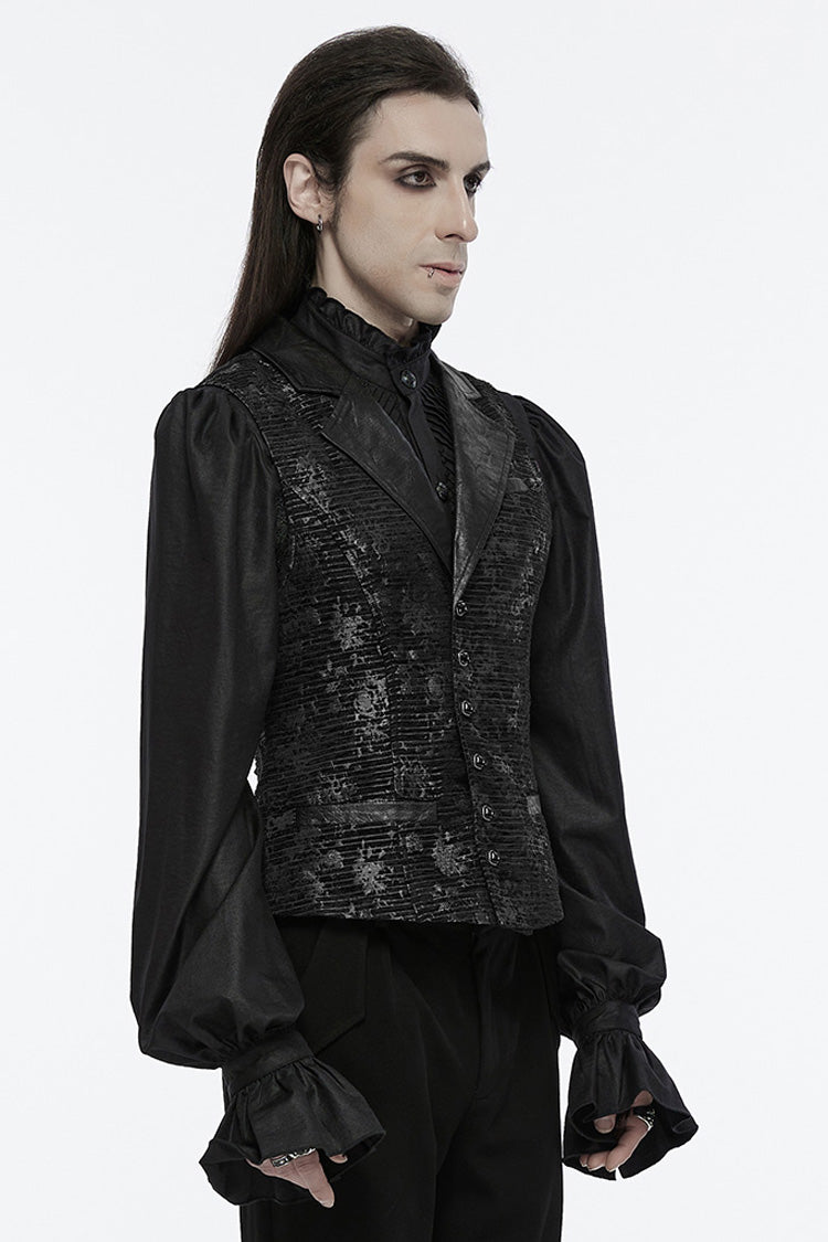 Black V Collar Sleeveless Print Skull Buckle Gothic Vest