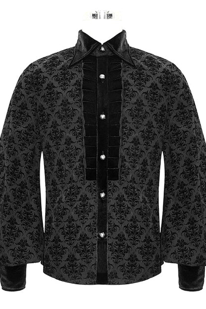 Black Court Pattern Flocking Lantern Sleeves Gothic Blouse