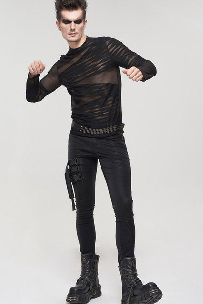 Black Gothic Bandage Design Net Yarn Perspective Sweater